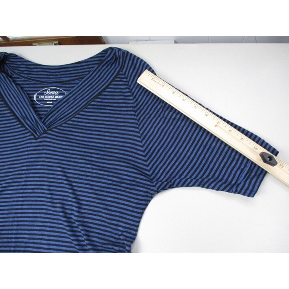 Soma Top Womens Medium Striped Knit Blue Black V-Neck Short Sleeve Casual Comfy - Picture 6 of 10